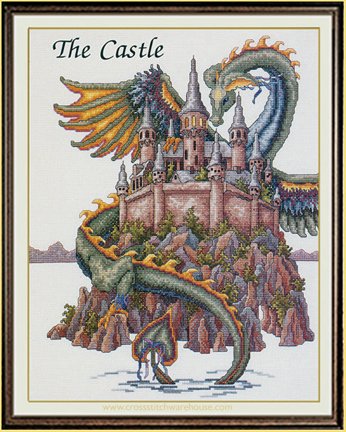 Vintage Dragon Castle Fantasy Landscape Cross Stitch Needlepoint Art Framed store