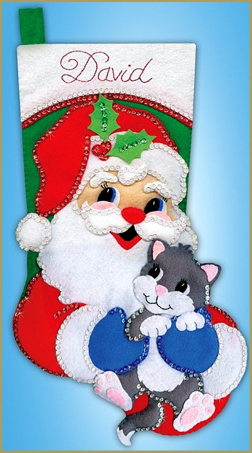 Santa with Kitten Stocking