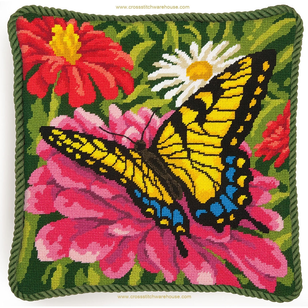 Butterfly and Zinnias - NEEDLEPOINT