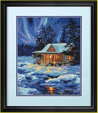 Winter Sky Cabin  NEEDLEPOINT