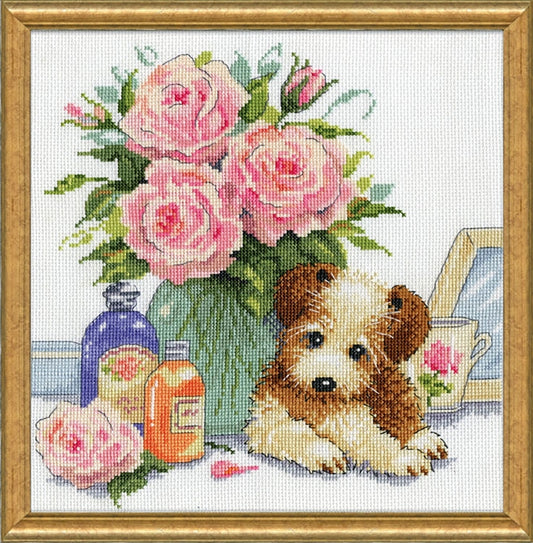 Puppy With Roses