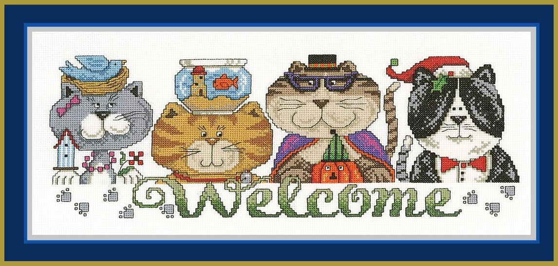 ﻿Seasonal Cat Welcome - CHART & FABRIC