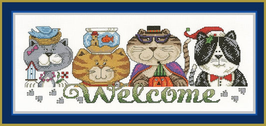 ﻿Seasonal Cat Welcome - CHART & FABRIC