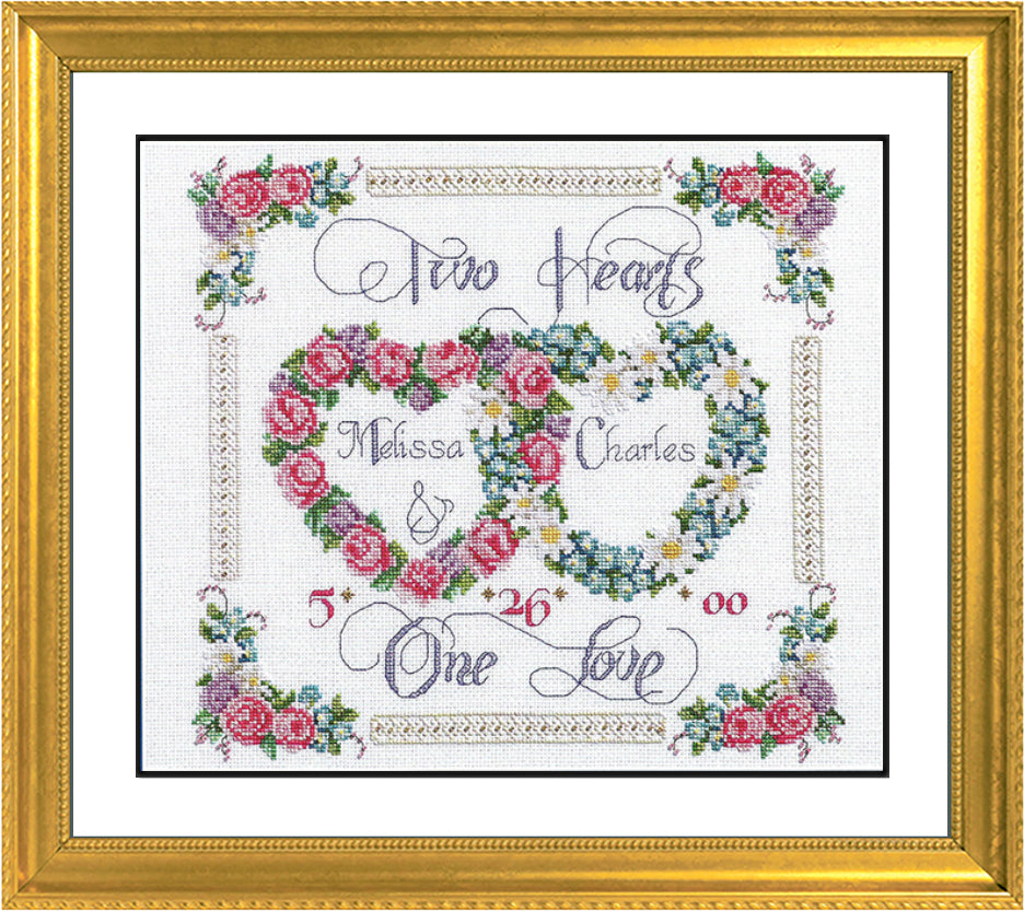 Two Hearts One Love WEDDING SAMPLER