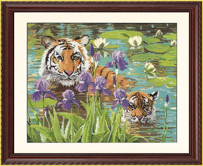 Tiger in the Lily pond