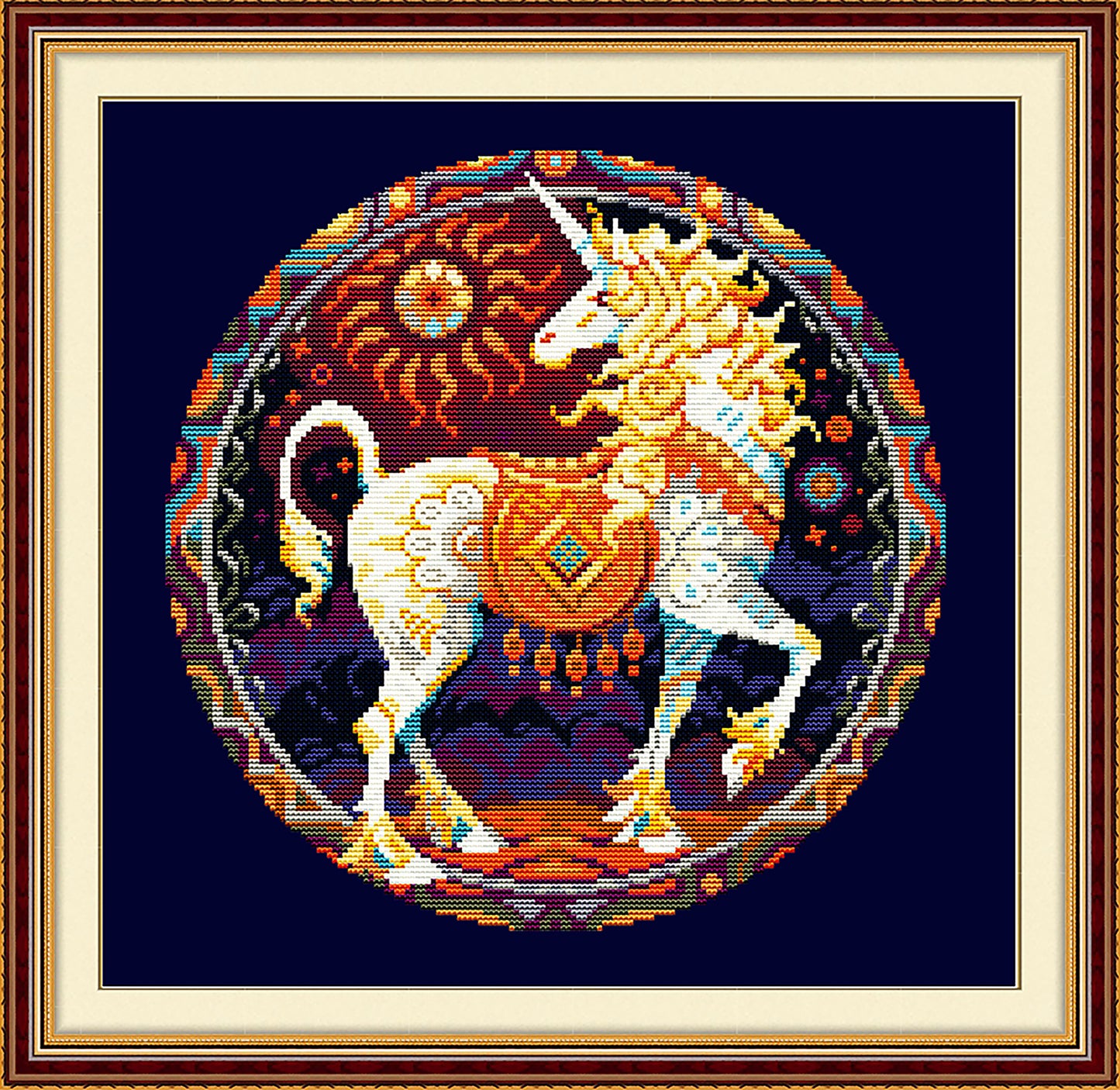 Southwest Unicorn Tribal Art Navy Aida