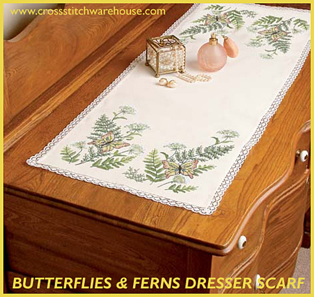 Crossstitch Warehouse Butterflies Fern Dresser Scarf